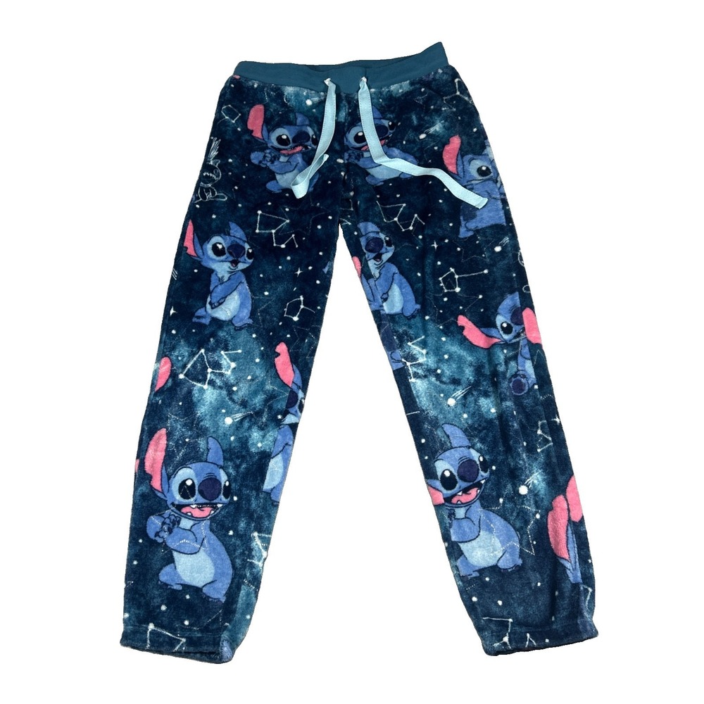 Disney Stitch Blue Plush Cosmic Sparkle Stars Pajama Pants Womens Size S 4-6